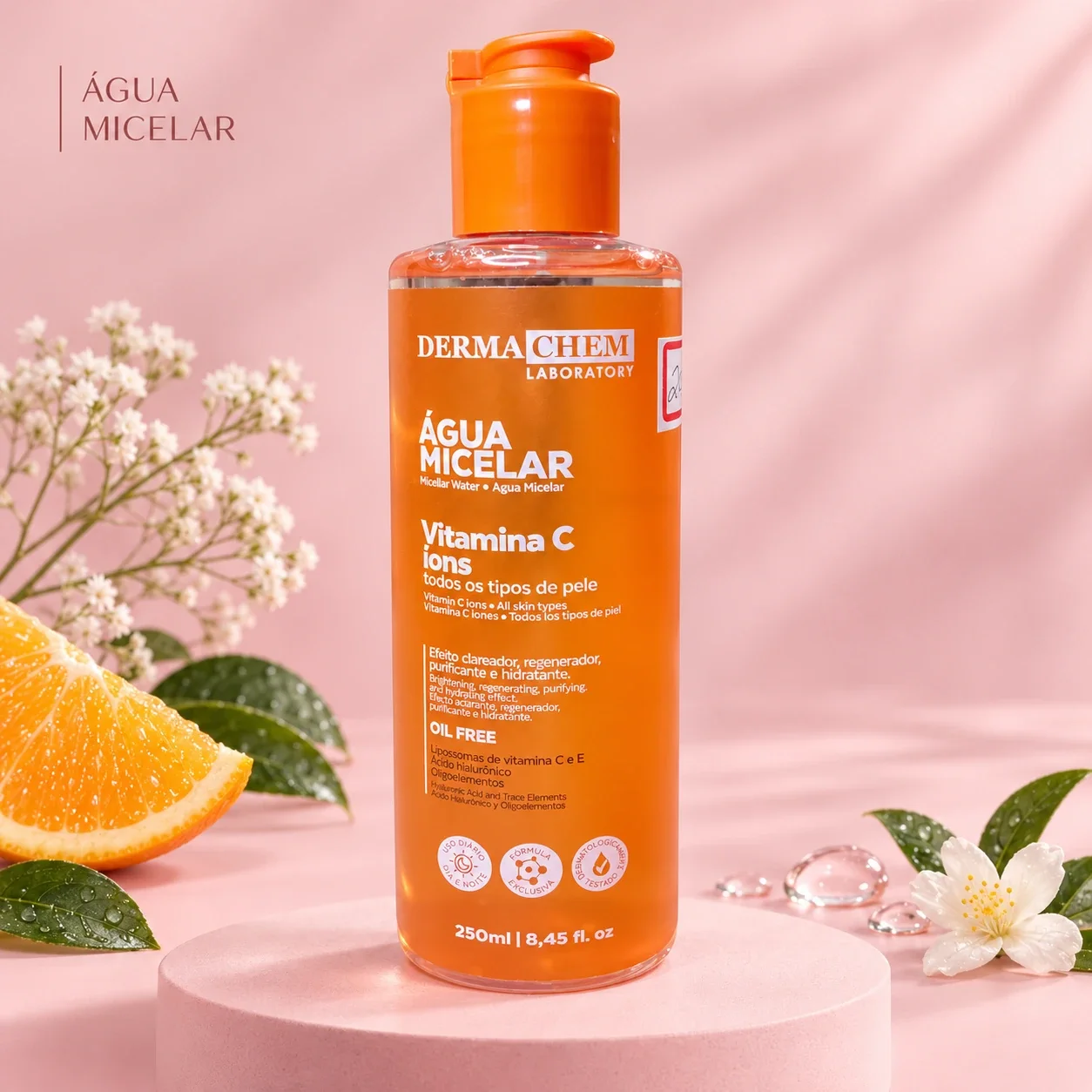 Água Micelar Vitamina C Dermachem 250 mL | Limpeza Facial e Demaquilante · 250ml
