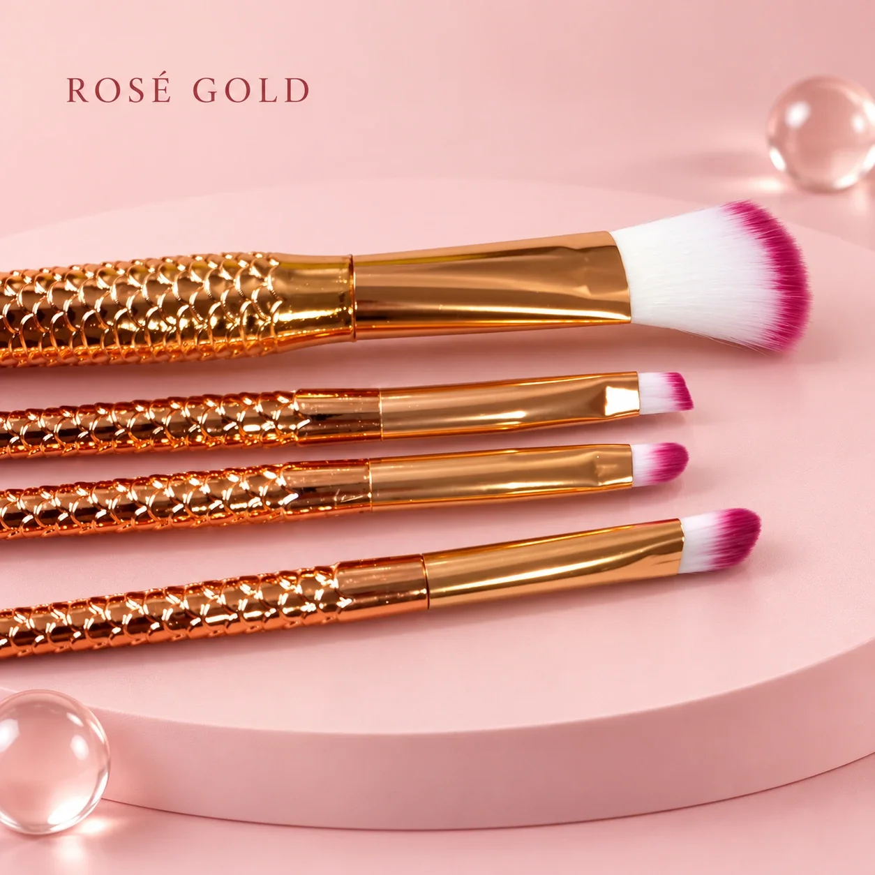 Kit com 4 Pincéis de Maquiagem Sereia Rosé gold · Sem Marca
