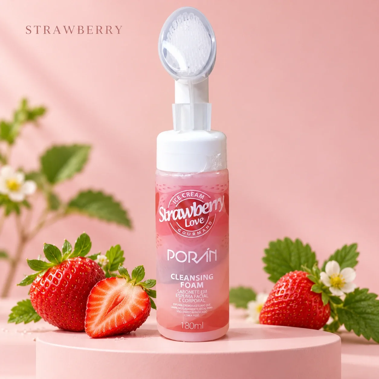 Sabonete em Espuma Facial e Corporal Porán Strawberry 180 mL