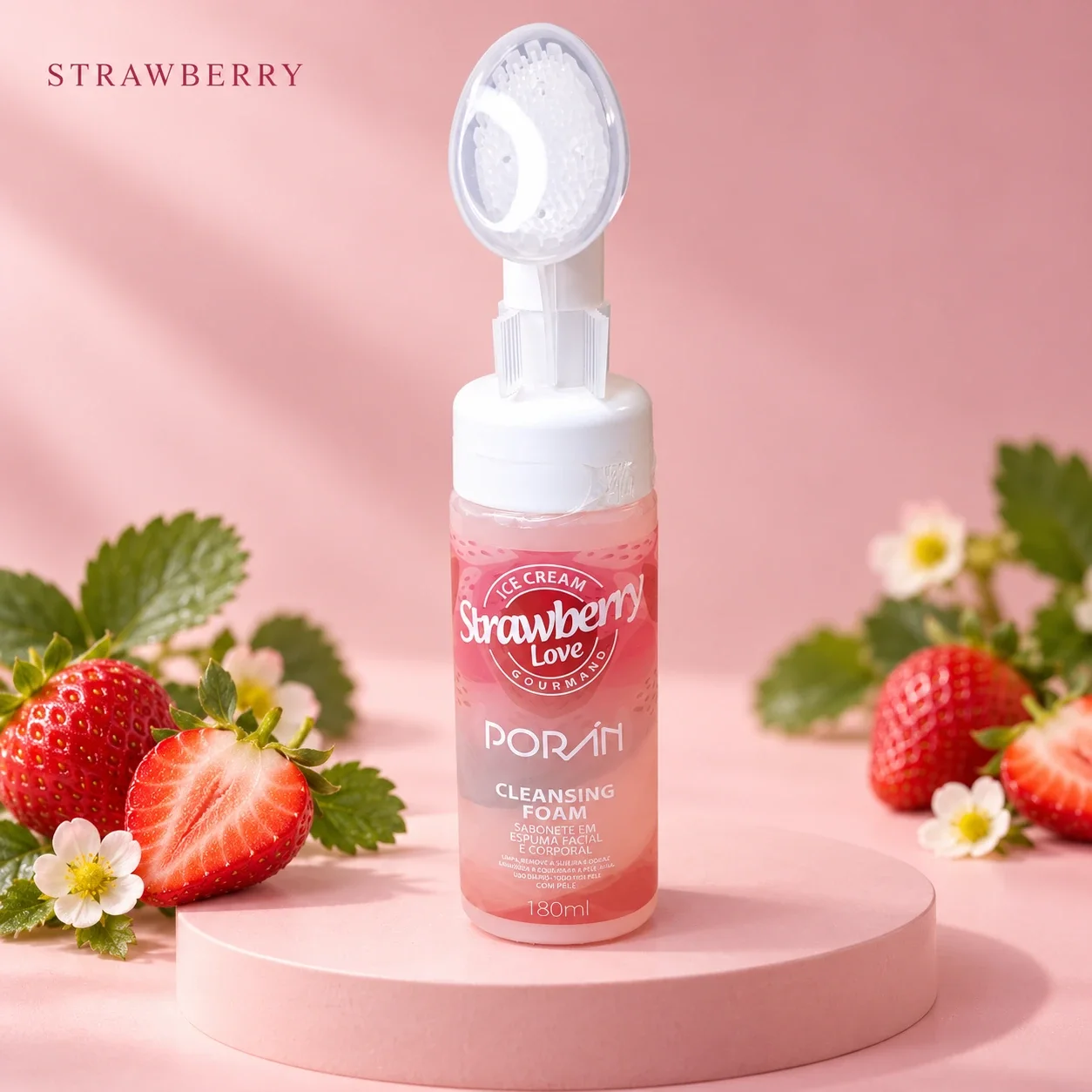 Sabonete em Espuma Facial e Corporal Porán Strawberry 180 mL