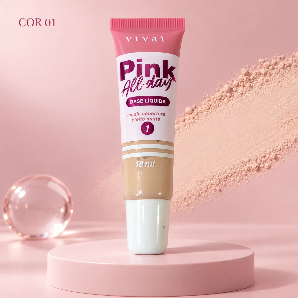 Base Líquida Pink All Day Vai na Bolsa Vivai Cor 01 18 mL