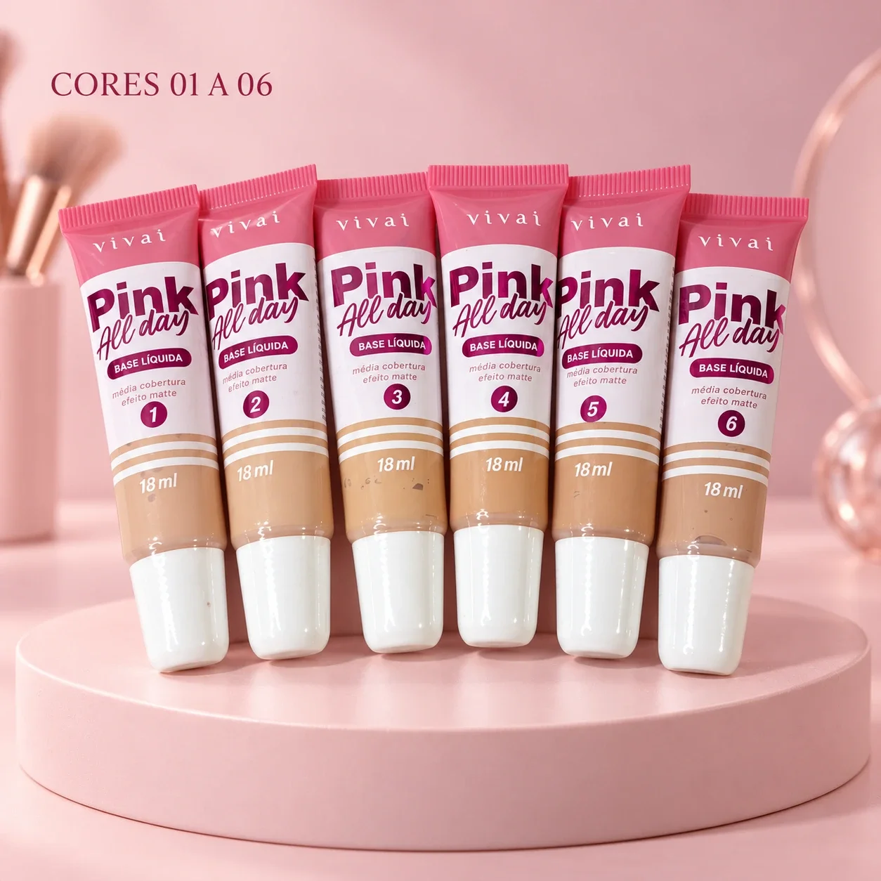 Base Líquida Pink All Day Vai na Bolsa Vivai Cor 02 18 mL