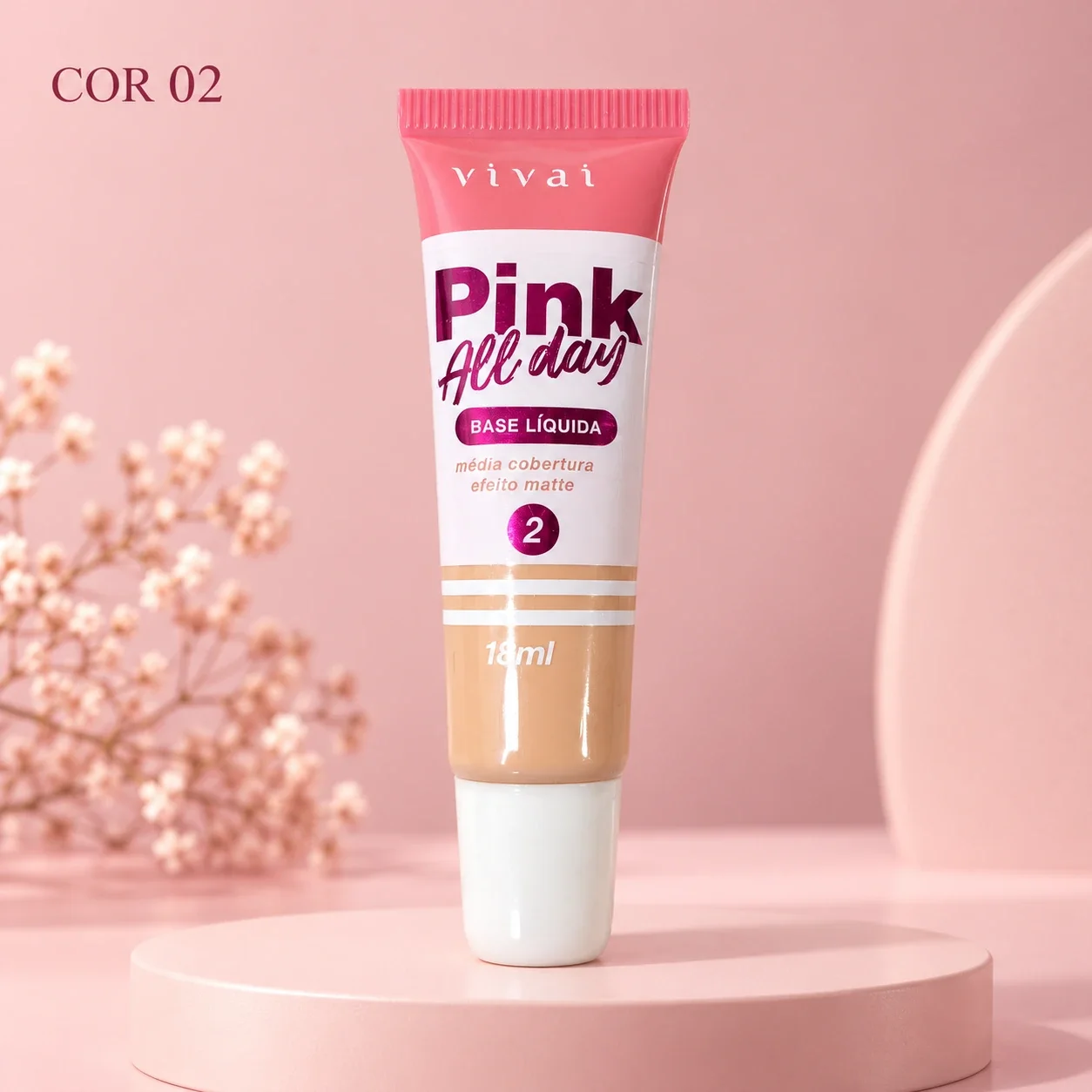 Base Líquida Pink All Day Vai na Bolsa Vivai Cor 02 18 mL