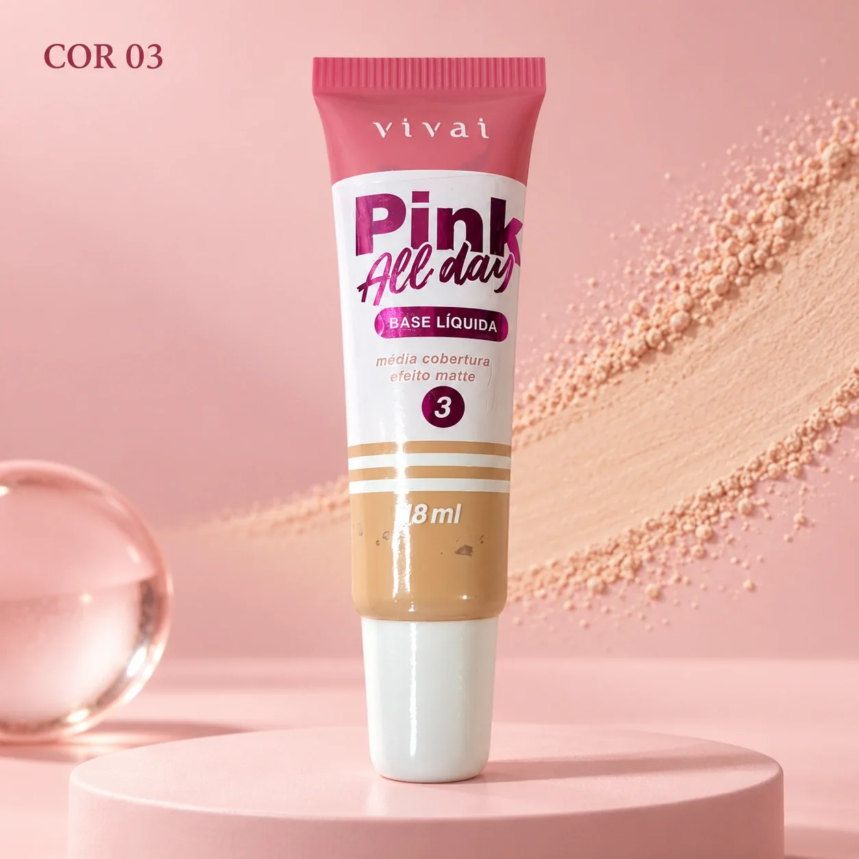 Base Líquida Pink All Day Vai na Bolsa Vivai Cor 03 18 mL