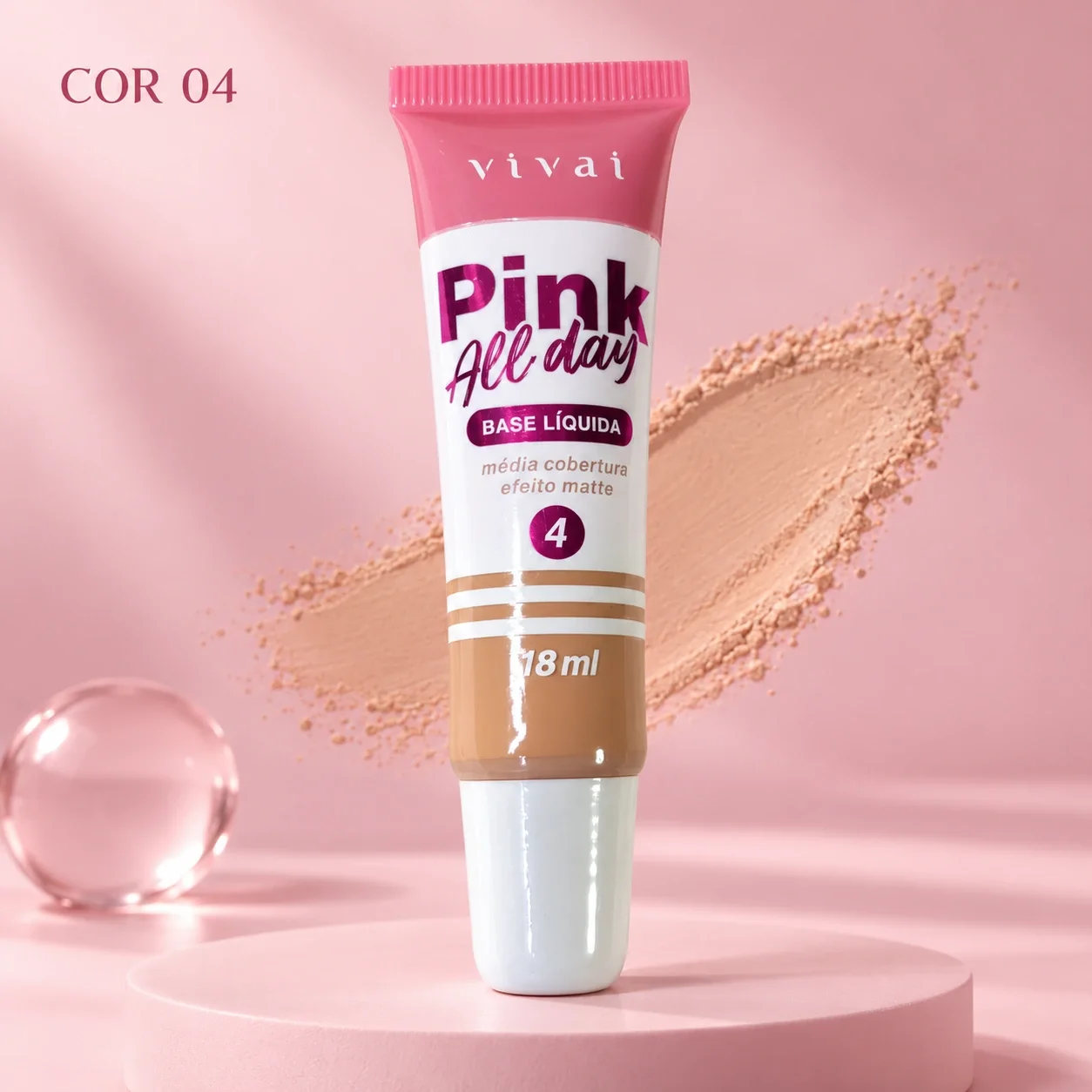 Base Líquida Pink All Day Vai na Bolsa Vivai Cor 04 18 mL