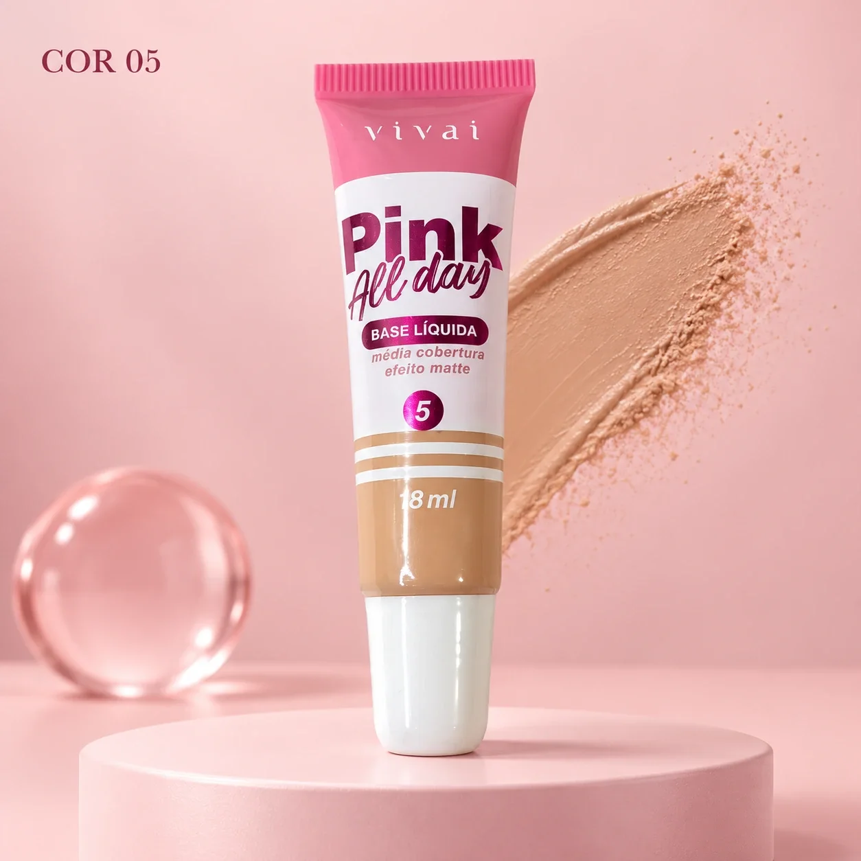 Base Líquida Pink All Day Vai na Bolsa Vivai Cor 05 18 mL
