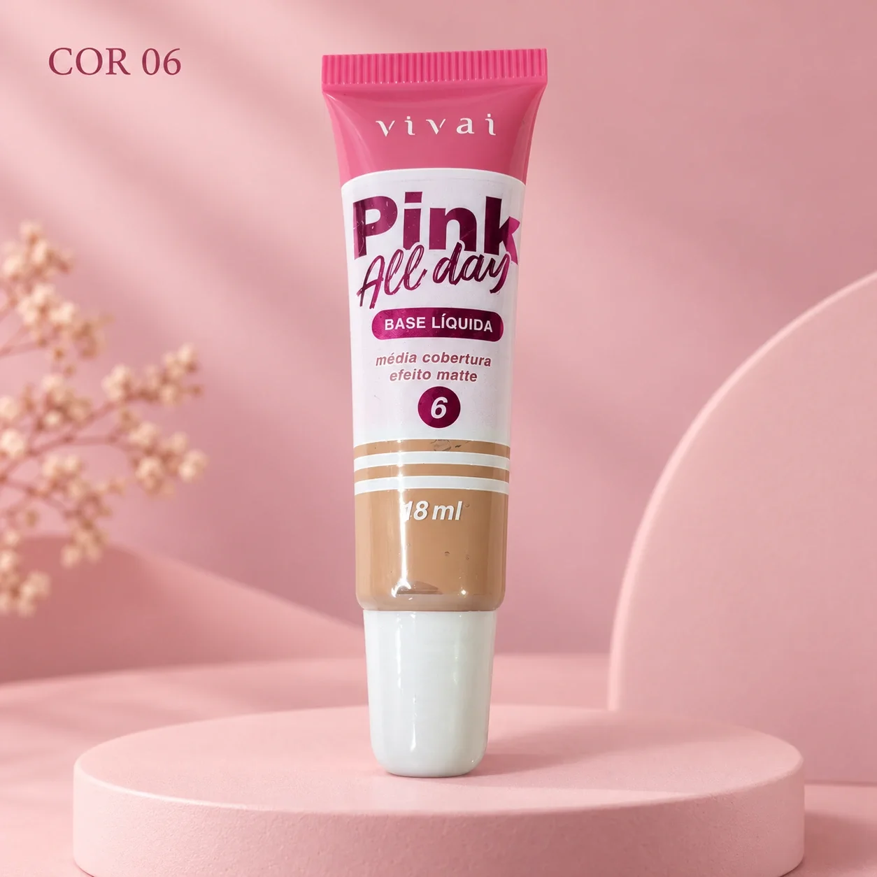 Base Líquida Pink All Day Vai na Bolsa Vivai Cor 06 18 mL