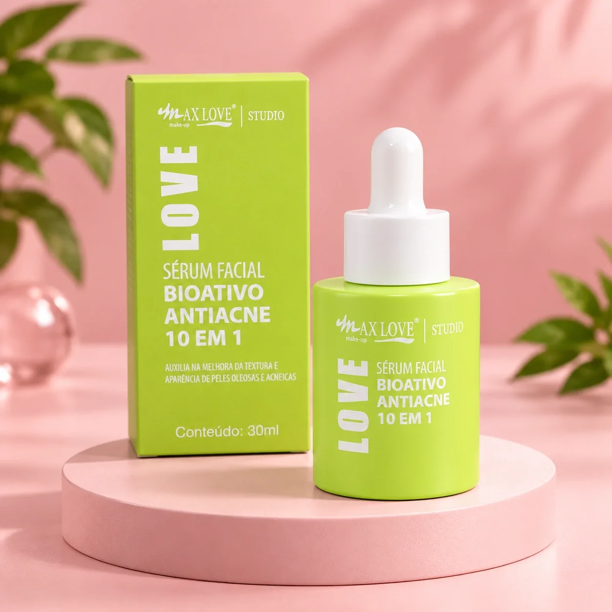 Sérum Facial Bioativo Antiacne 10 em 1 Max Love 30 mL