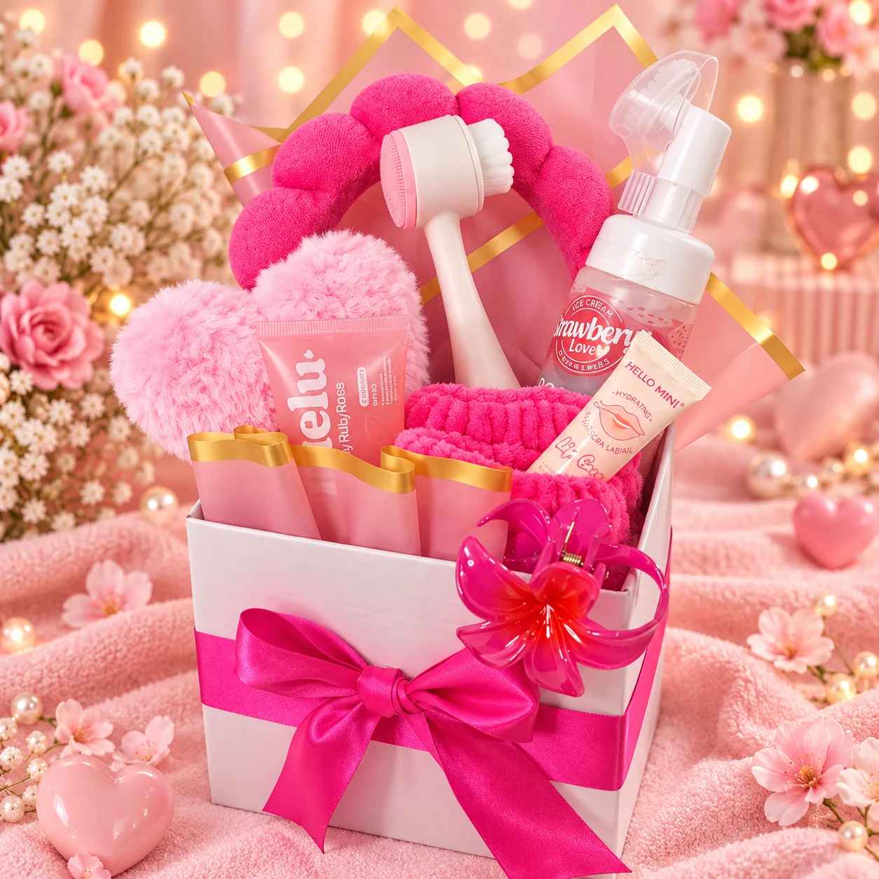 Box Personalizável Skincare Rosa Dia das Crianças | Kit de Autocuidado Infantil